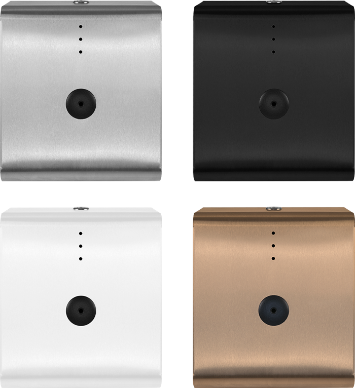 Danbury Premium Single Toilet Roll Dispenser, shown in stainless steel, black, white and bronze